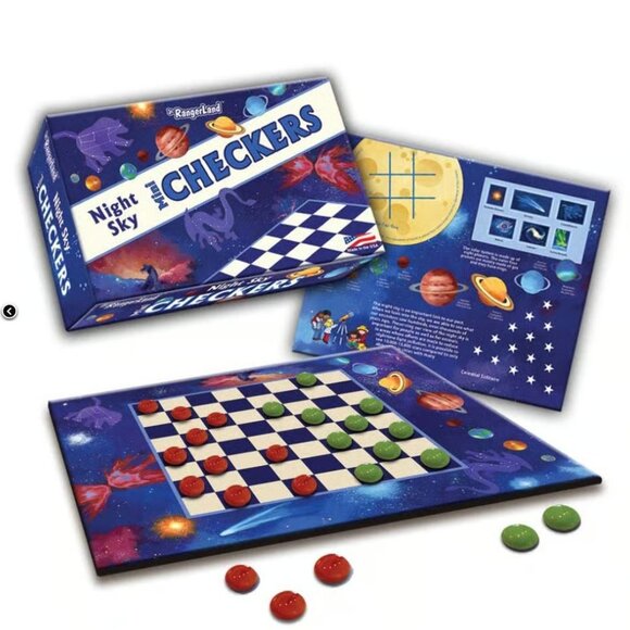 Night Sky Mini Checkers Game For Kids By Jr. RangerLand  8.5" X 5.25" - Picture 1 of 6